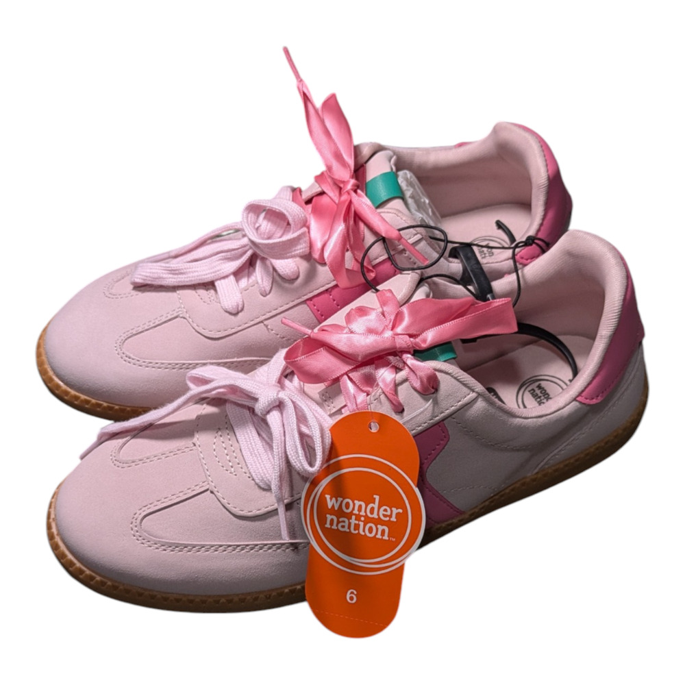 Wonder Nation Casual Soccer Sneakers In Pink Wide Ribbon Laces Size 6 NWT